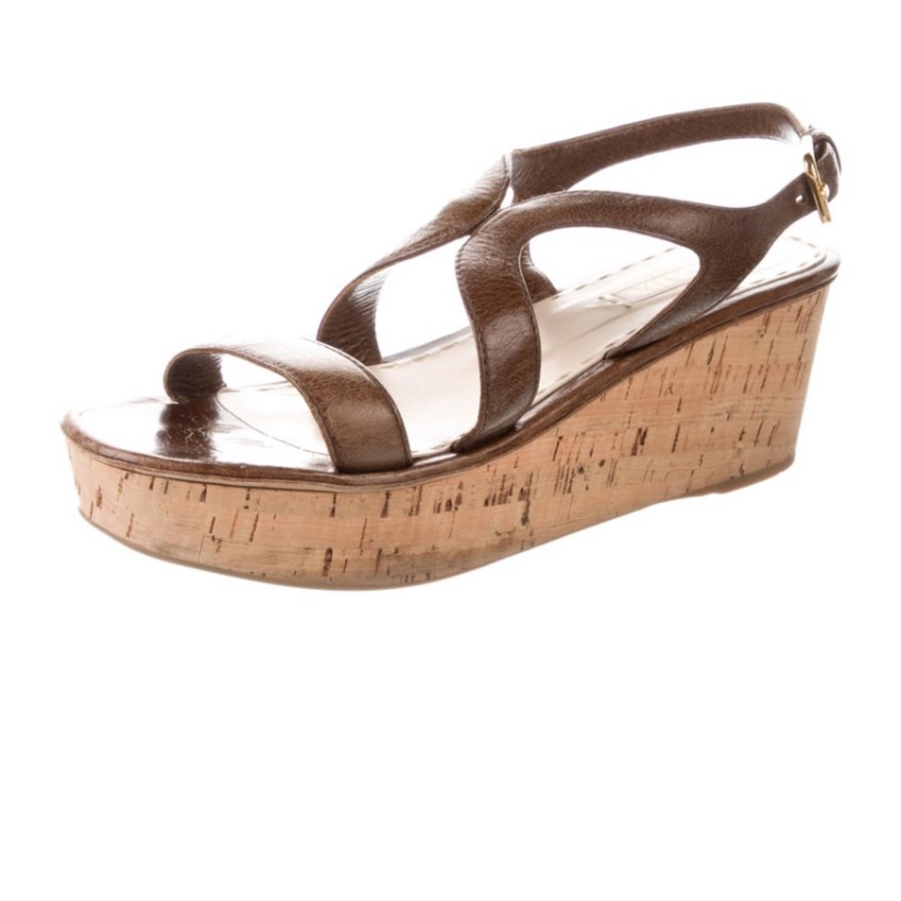 - PRADA brown leather cork slingback sandal 10.5